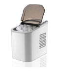 Compact Automatic Countertop Ice Maker Cranks Out Fresh Cubes In Eight Flat Minutes Featuring Silent Operation Energy Saving Efficiency And Food Grade Durable Shell, with ice cubes visible in the container.