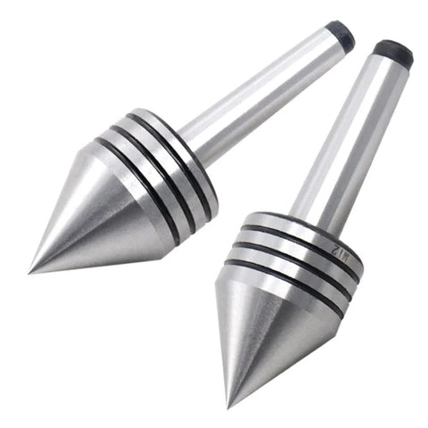 Pair of CHENTEC MT2 heavy-duty live bearing tailstock centers, steel with black grooved collars