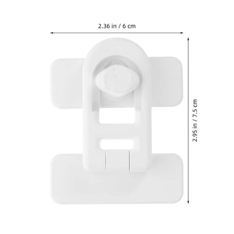 Top view of a white 4 Pack Childproof Cabinet Lock For Fridge And Oven Doors Multi Function Safety Latches Easy Install Perfect For Home And Daycare Keeps Little Hands Safe Durable And Reliable with measurements.