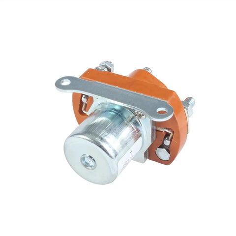 Heavy-Duty 50A DC Contactor Relay Built Tough For Electric Vehicles And Winches with metal and orange housing for 12-72V systems.