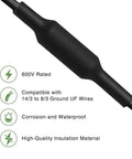 Heavy Duty Direct Burial Splice Kit For 14/3 To 8/3 UF Cable, black heat shrink tube, 600V rated