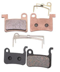 Beefy Semi Metal Ceramic Bicycle Disc Brake Pads For Hydraulic Calipers All Metal Sintered For Grippy Stopping Power On Downhill Trail Riding In Wet Or Dry Conditions, with hardware and clips visible