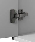 Inset Soft Close Cabinet Hinges for Frameless Kitchens, 110 Degree Opening, shown installed on cabinet door, 4D adjustable