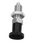 Built Tough Stainless Steel Reset Spring Plunger Featuring Self Locking Control Knob And Rapid Return Indexing Pin designed for heavy machinery.