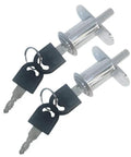 Top Notch Zinc Alloy Push Plunger Cabinet Lock With 32 Mm Cylinder And 19 Mm Diameter For Sliding Drawers Keyed Alike showing two locks and keys.
