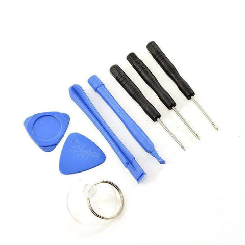 No Sweat Smartphone Fix Kit 8 In 1 Pro Cellphone Repair Tools with blue pry tools and suction cup for phone repairs.
