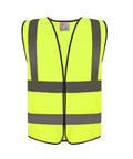 Front view of Must Have High Visibility Reflective Safety Vest 10 Pack Neon Yellow Gear, adjustable, lightweight mesh with reflective strips.