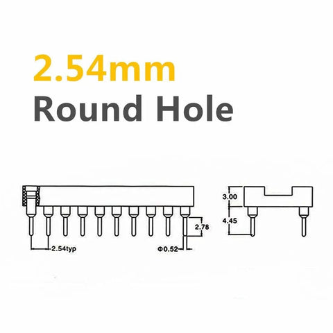 Diagram of 16 Pin DIP IC Socket Through Hole PCB Mount 2.54mm Pitch 7.62mm Spacing Round Machine Pin Solder Type 20 Pack