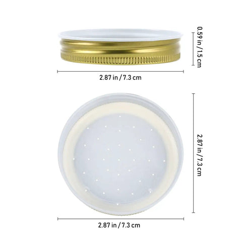 Eight Pack Mason Jar Bee Feeder Lids With Perforated Metal Entrance For Hive Water Or Sugar Syrup, 2.87 Inch Openings, Gold Finish