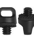 Set Of Two Quick Release Camera Strap Screws Featuring A 1/4 Inch Mount With Plush Rubber Buffers for DSLR use in black.