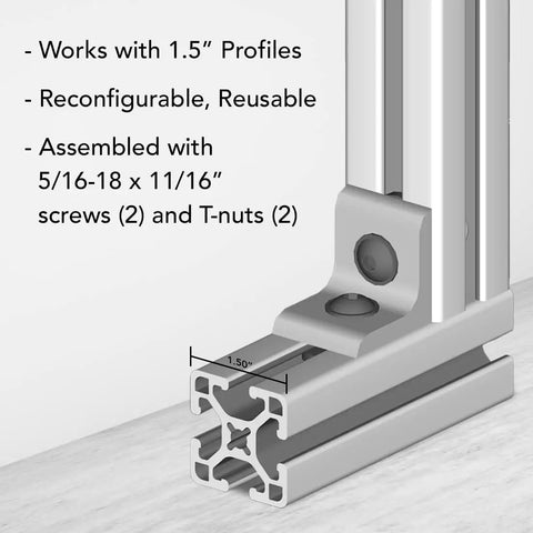 Two Hole Inside Corner Bracket For T Slot Aluminum Extrusion, 90 Degree Angle Connector, 15 Series Compatible on 1.5 inch profile
