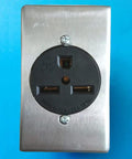 Heavy Duty Flush Mount Power Receptacle Nema 6 30R 30 Amp Straight Blade Outlet with solid brass contacts, black and stainless steel design.