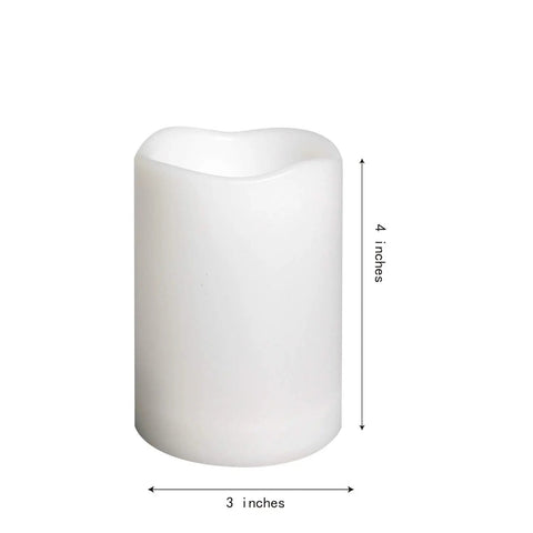 Waterproof Outdoor LED Flameless Candle With Remote And Timer, white plastic, 3x4 inches, single pillar with realistic flicker effect.