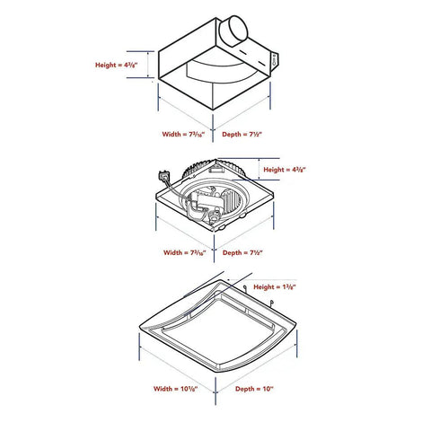 Diagram of Bathroom Ventilation Grille Upgrade QuickKit With 60 CFM Fan Motor Quiet 2.5 Sones No Fuss Install No Wiring Needed