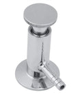 Front view of 2-inch sanitary sample valve in 304 stainless steel with fast clamp connection and barbed outlet