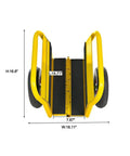 Built Like A Tank Heavy Duty Drywall Door Dolly With Snappy Auto Clamp And Smooth Rolling Ten Inch Solid Rubber Wheels Premium Steel Sheet Carrier showing dimensions from a top view.