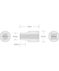Diagram of Built Tough Magnetic Hex Bit Holder Socket For Three Eighths Inch Drive And Quarter Inch Hex Bits with measurements