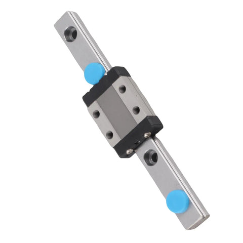 LML9B Miniature Linear Guide Rail 9mm Width with Slide Block, shown from top angle highlighting 4-point contact and lubrication system.