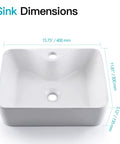 White Rectangle Ceramic Vessel Sink With Faucet And Pop Up Drain Vanity Bathroom Basin Combo Set dimensions 15.75x11.81x5.12 in