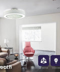 Bladeless Flush Mounted Ceiling Fan With Light And Remote Control Cool 3 Speed Settings Three Adjustable LED Color Modes Enclosed Low Profile Modern Ceiling Fan For Bedroom And Living Room White