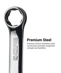 WaveDrive Pro 20-Piece Stubby Combination Wrench Set For Metric And SAE Bolts, Ultra Grip Open And Box Ends, close-up steel design