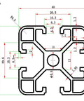 Pro Grade 4040 T Slot Aluminum Extrusion Profile diagram showing dimensions for 48 Inch 1220 Millimeter rail.