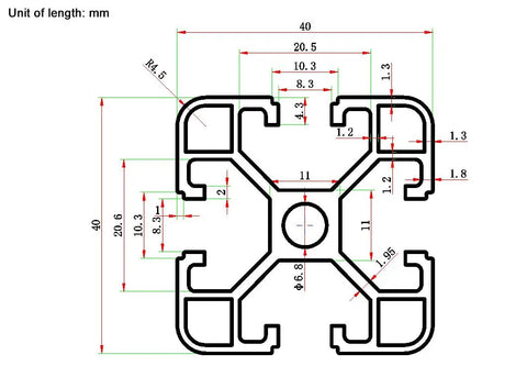 Pro Grade 4040 T Slot Aluminum Extrusion Profile diagram showing dimensions for 48 Inch 1220 Millimeter rail.