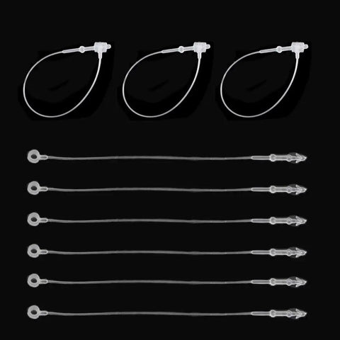 3000 Piece Hella Tough 3 Inch Clear Security Loop Snap Lock Fasteners for Apparel Retail Tags in clear plastic.