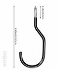Side view of a black steel hook with screw end, measuring 6.49 inches by 1.18 inches, from 10 Pack Garage Bike Hooks, Heavy Duty Wall Mount And Ceiling Hooks For Vertical Bike Storage, Hang Up To 4 Bikes, Free Up Floor Space, Durable Steel, Easy Install, Perfect For Tools And Gear.