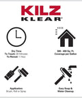 Klear Primer For Interior And Exterior Use Clear Bonding Sealer instructions showing application, coverage, and dry time.