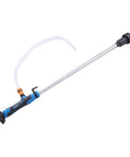 Slick Cordless Stick Transfer Pump That Blasts Forty Two Gallons In No Time On Standard Eighteen Volt Packs with clear hose.