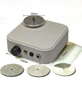 Mini Cordless Electric Flat Grinding And Polishing Machine With Interchangeable Diamond Pads, showing adjustable RPM dial and diamond pads.