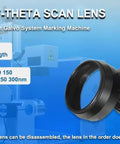 F Theta Scan Lens Field 110x110mm With 163mm Focal Length for Fiber Laser Engravers, black optical lens on blue background