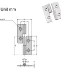 Technical drawing and image of Rotating Concealed Door Hinges For Cabinets And Wardrobes Removable Stainless Steel Lift Hinge Heavy Duty Load Bearing