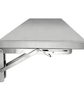 304 Stainless Steel Wall Mounted Shelf With 2 Brackets And Fold Down Table for tiny pads, shown folded against the wall, side view.