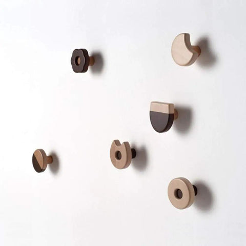 Wooden Cookie Wall Hooks Self Adhesive Coat Rack Top Shelf Home Decor Sick Stick On Hangers Hit The Mark For Kids Room Organizer And Entryway Real Deal Storage on white wall.