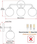 Dope Mid Century 3 Light Vanity Fixture With Smooth Brushed Gold Finish And Soft Milky White Glass Ball Shades dimensions and bulb recommendations.