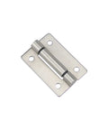 Front view of flat torque hinge, stainless steel, rectangular mounting plate with screw holes, 1 piece