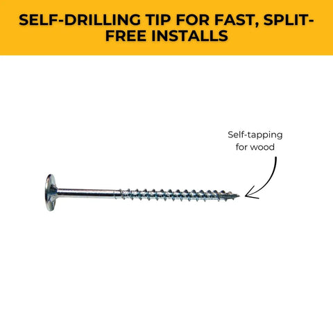 PowerHead Wood Screws With Oversized Flat Head For Quick Cabinet Window And Door Installations Self Tapping Point 1.25 Inch