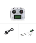 10 Channel 2.4G AFHDS 2A RC Transmitter With FS iA6B Receiver for Quadcopter Drone, transmitter, receiver, and USB cable view