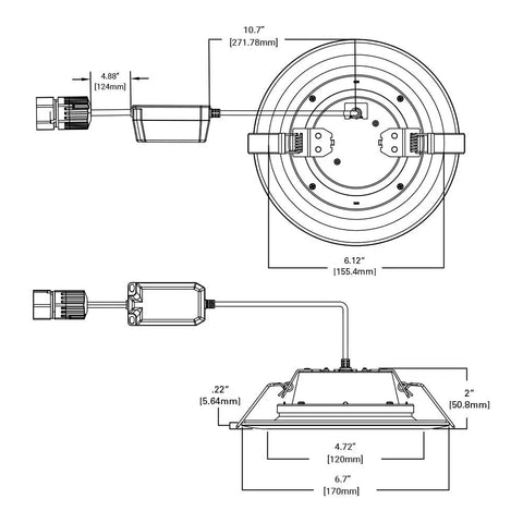 Technical diagram of 6 Inch QuickLink Canless LED Downlights With Selectable CCT 2700K 3000K 3500K 4000K 5000K 4 Pack
