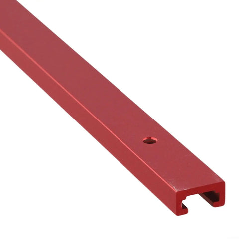 Aluminum T Track Miter Jig For Woodworking Router Table With Red T Slot Track And Quick Acting Clamp, close-up view