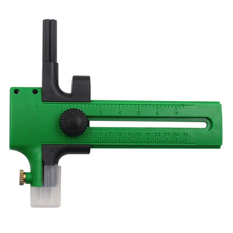 Double Stage Adjustable Rotary Compass Circle Cutter For Paper Cardboard Rubber Vinyl Leather Craft Projects A Handy DIY Circle Cutting Tool In Green Now, green handle close-up.