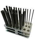 Comprehensive 28 Piece Transfer Punch Kit For Quick Marking And Precise Aligning 3/32 To 1/2 Inch Plus 17/32 Inch on metal stand