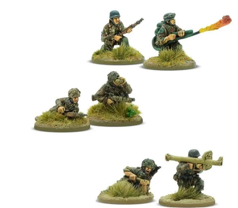 Fallschirmjager German Starter Army For Bolt Action 28mm WWII Tabletop Miniatures infantry and Panzerschreck team ready for battle.