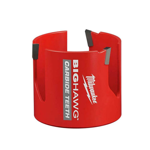 Milwaukee Big Hawg hole saw with carbide teeth, red plastic holder