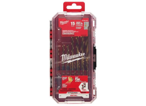 Milwaukee Shockwave titanium drill bit kit, 15 pcs, red case