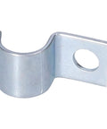 Close-up of a zinc-plated stainless steel single-hole pipe clamp for 8mm pipes, showing smooth burr-free inner ring.