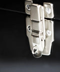 Close-up of metal latch on 16 Inch Portable Steel Heavy Duty Tool Box With 18 Gauge Construction, Metal Latch And Red Handle, Flat Top Carry Box