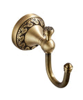 Robust Antique Brass Wall Mounted Coat Hook Single Rustic Hat Rack Fits Kitchen Entryway Or Bathroom Elegant Purse Hanger Rock Solid For Tight Spaces Daily in vintage floral design.
